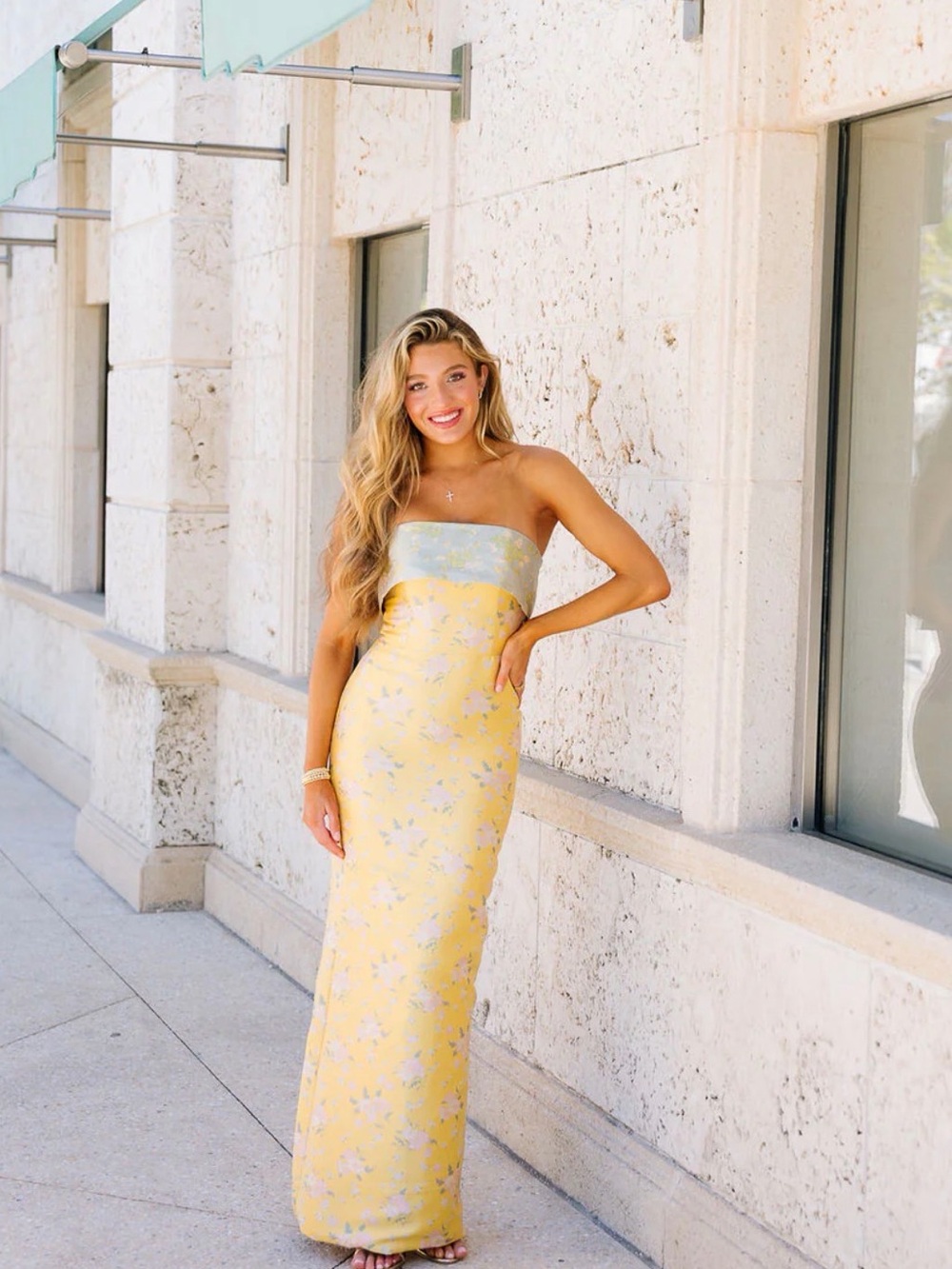 Strapless Yellow Floral Dress